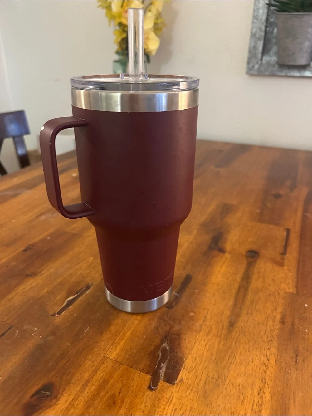 Yeti Rambler Straw Stainless Steel Travel Mug with Handle -35 oz  Wild Vine Red